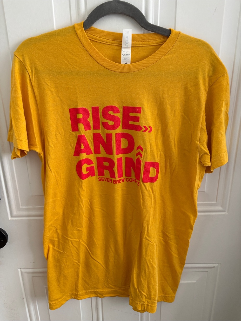 (5/$20) Rise and Grind Seven Brew Coffee Yellow Graphic Tee
